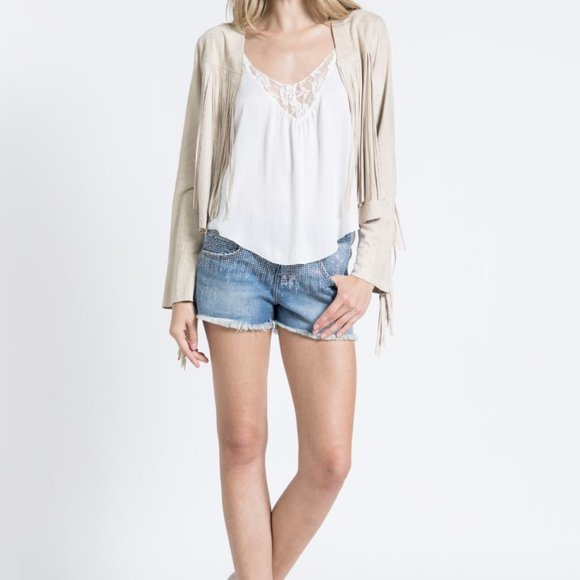 new VOCAL TASSELS FAUX SUEDE FRINGE JACKET boho western camel S-XL cropped rodeo - Picture 4 of 8